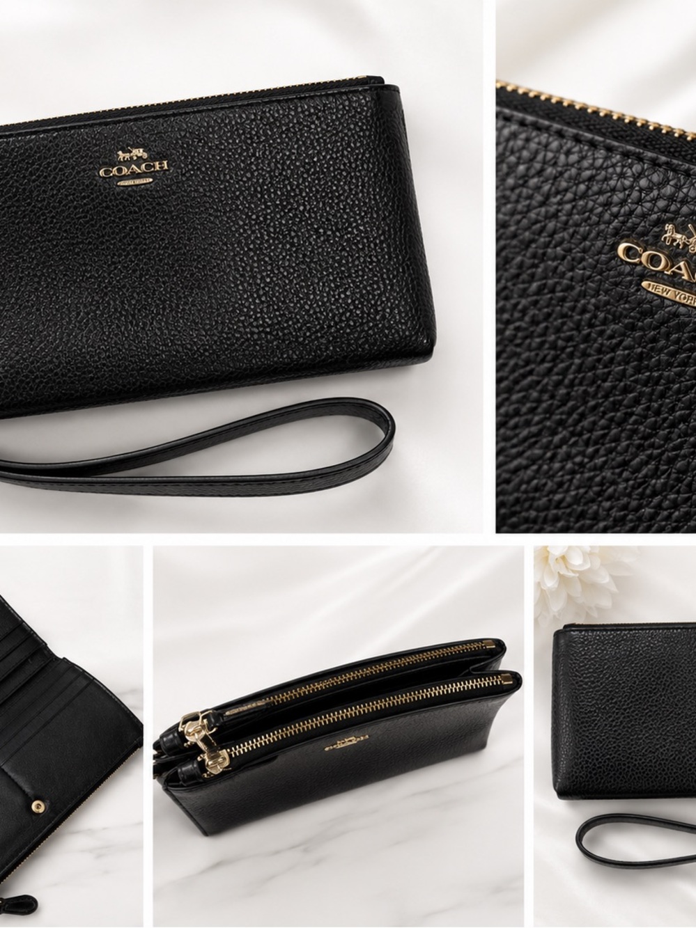 Coach Black Pebbled Leather Wristlet Wallet